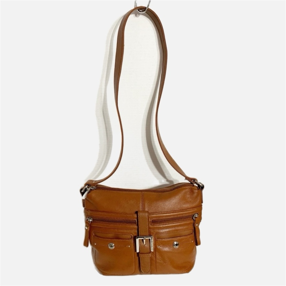 Stone and Co. Brown Leather Crossbody Shoulder Bag Fully Lined in Blue Pockets